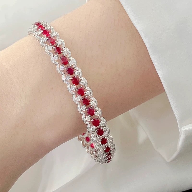 14k Gold 9.74 Ctw Natural Ruby & Diamond Bracelet - 3