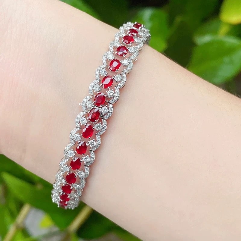 14k Gold 9.74 Ctw Natural Ruby & Diamond Bracelet - 4