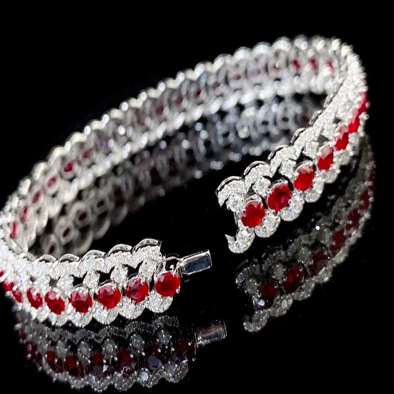 14k Gold 9.74 Ctw Natural Ruby & Diamond Bracelet - 5