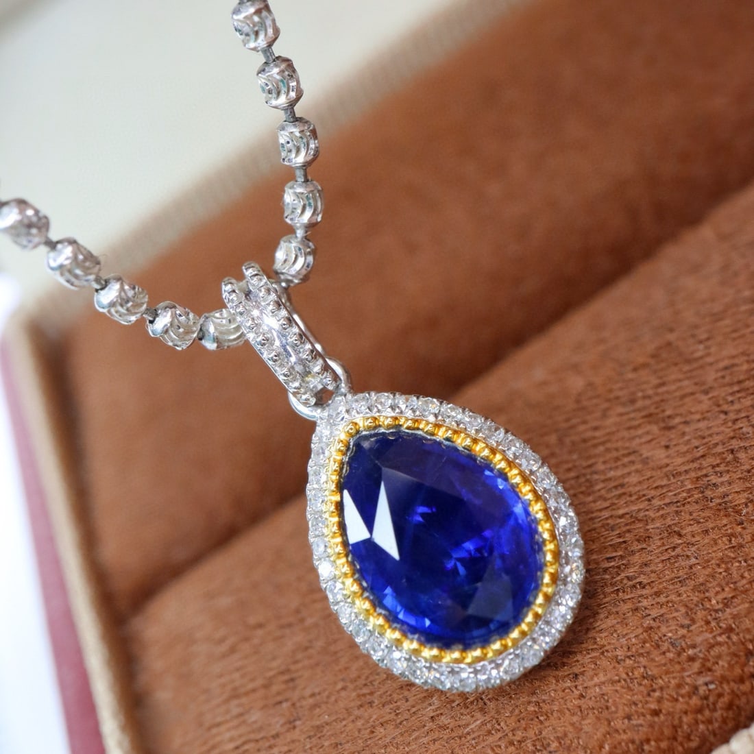 14k Gold 1.63 Ctw Natural Sapphire & Diamond Pendant( Without Chain ) - 2