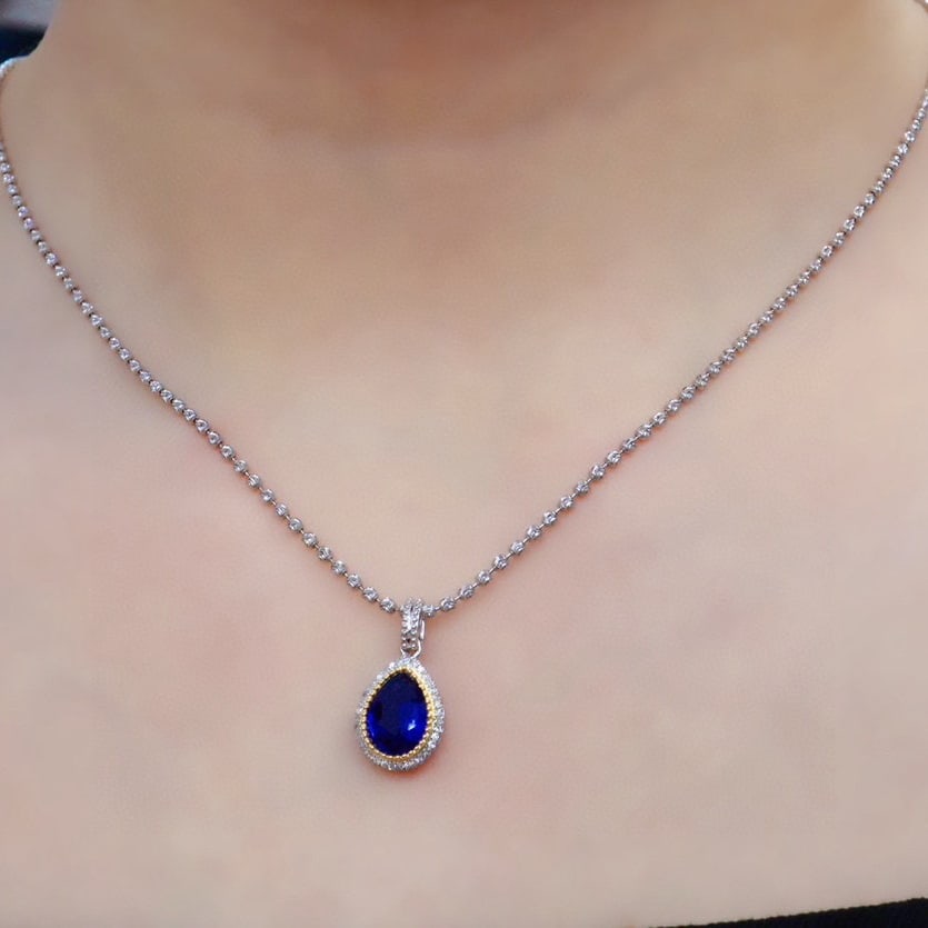 14k Gold 1.63 Ctw Natural Sapphire & Diamond Pendant( Without Chain ) - 3
