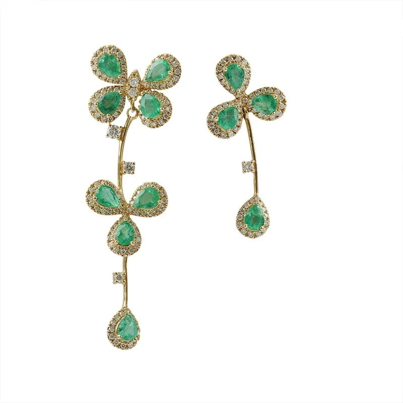 14k Gold 2.39 Ctw Natural Emerald & Diamond Earrings - 5