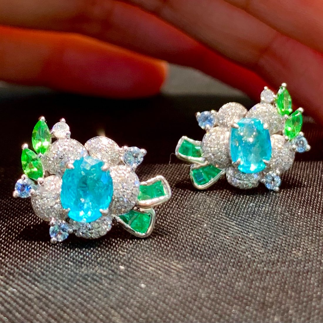 14k Gold 1.8 Ct Natural Paraiba Tourmaline & Diamond Earrings - 2