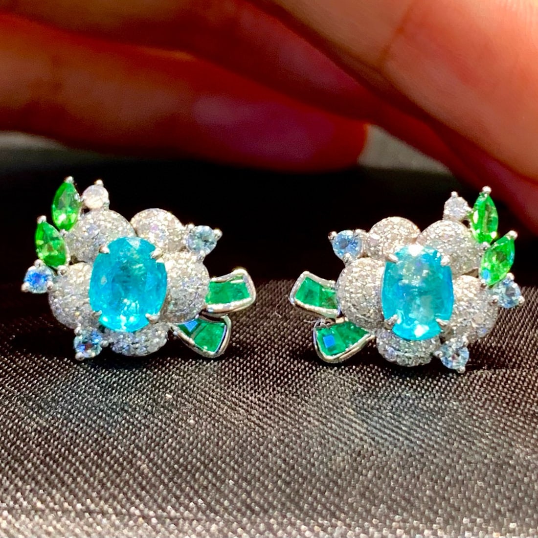 14k Gold 1.8 Ct Natural Paraiba Tourmaline & Diamond Earrings - 4