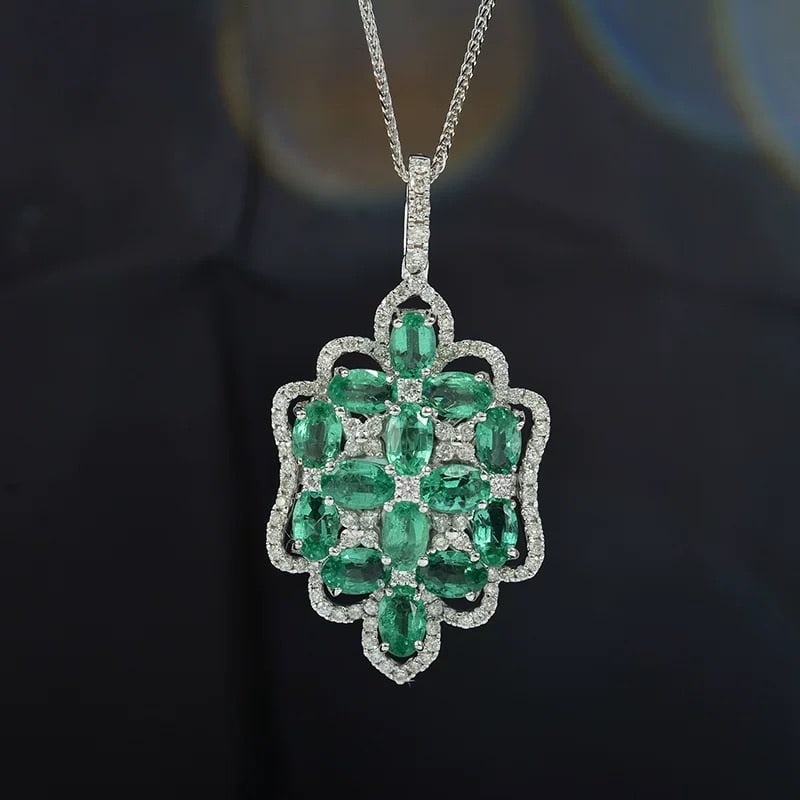 14k Gold 3.63 Ctw Natural Emerald & Diamond Pendant( Without Chain ) (1 of 6)