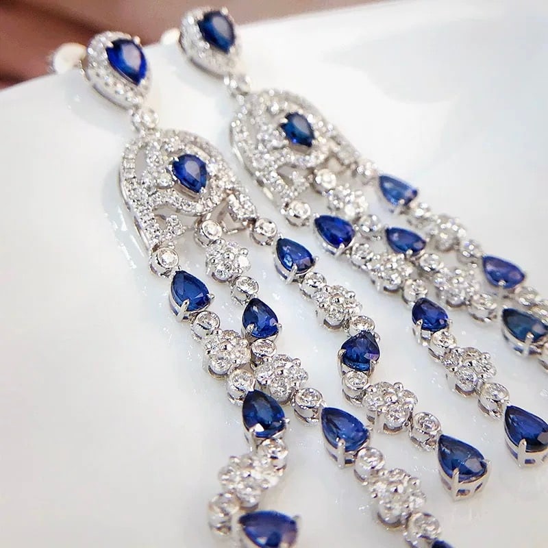 14k Gold 7.01 Ctw Natural Sapphire & Diamond Earrings - 3