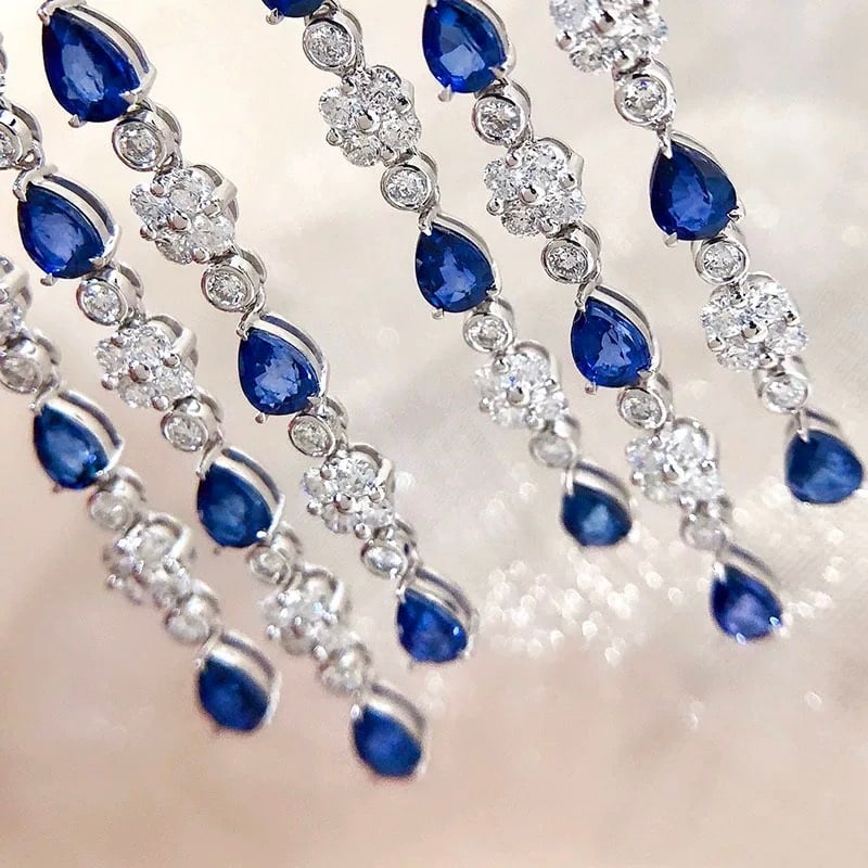 14k Gold 7.01 Ctw Natural Sapphire & Diamond Earrings - 4
