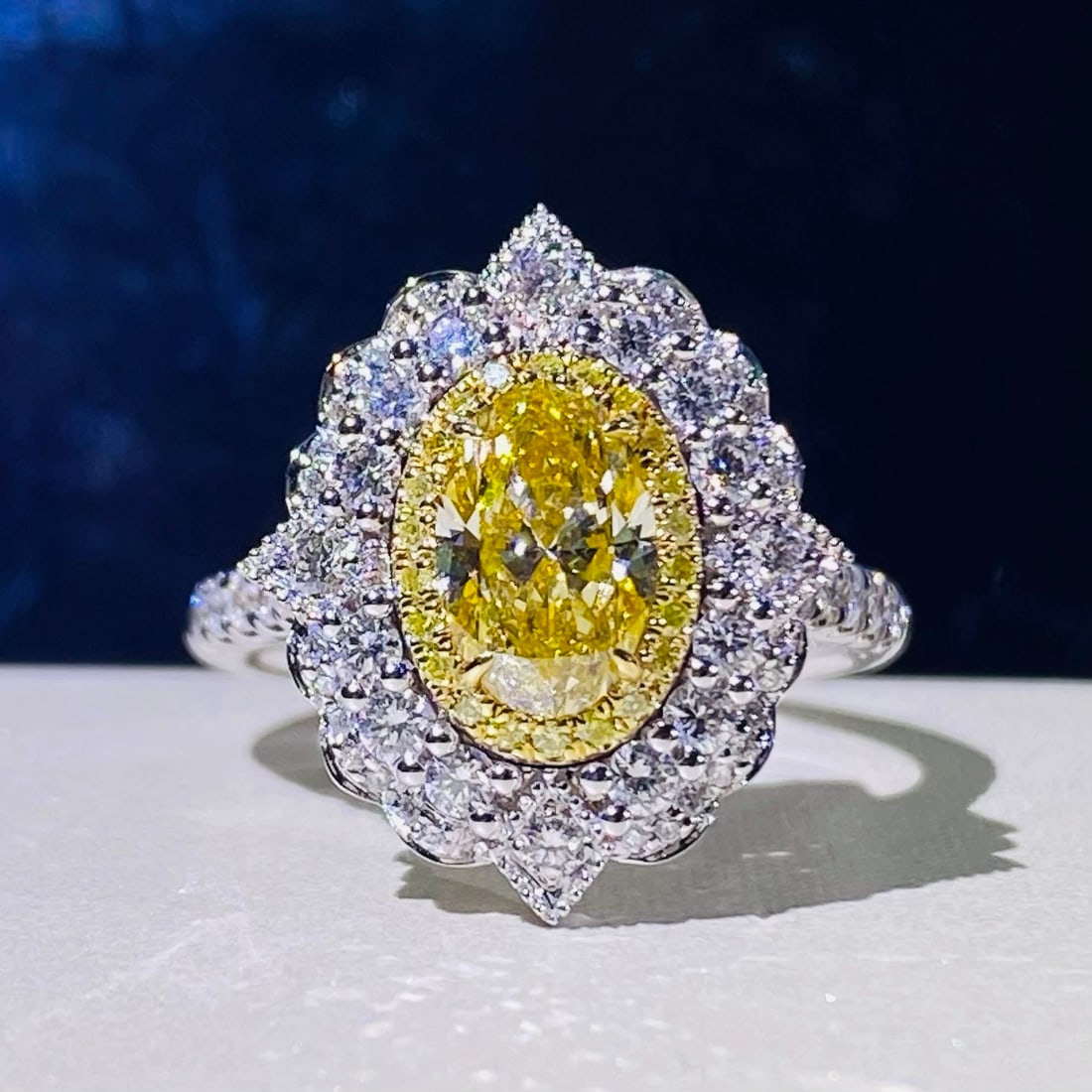Gia Certified 14k Gold 1.75 Ctw Natural Yellow Diamond & Diamond Ring/pendant( Without Chain ): Ref:231007046 // gold content:14k gold // ring size:7. 25us // // main gemstone:yellow diamond // certified:gia // shape:oval // carat weight:1. 01ct // clarity grade:vs1 // color:yellow //