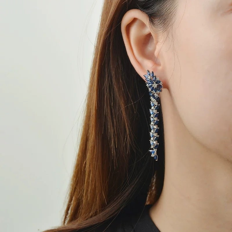 14k Gold 8.48 Ctw Natural Sapphire & Diamond Earrings - 4