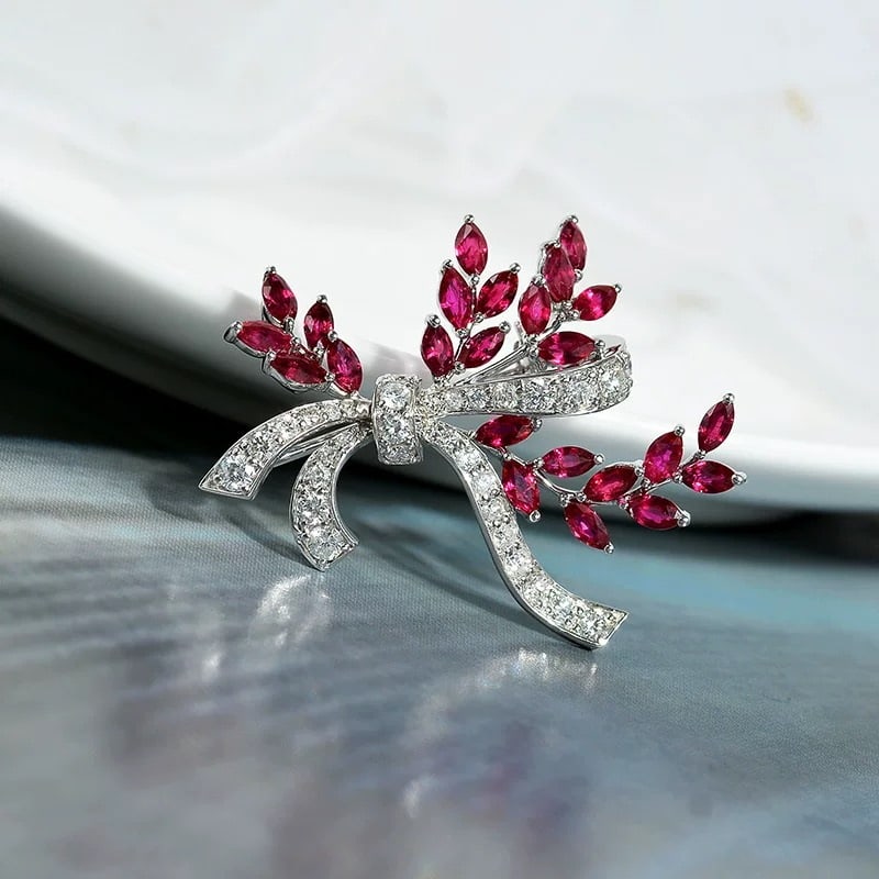 14k Gold 3.84 Ctw Natural Ruby & Diamond Brooch/pendant( Without Chain ) (1 of 5)