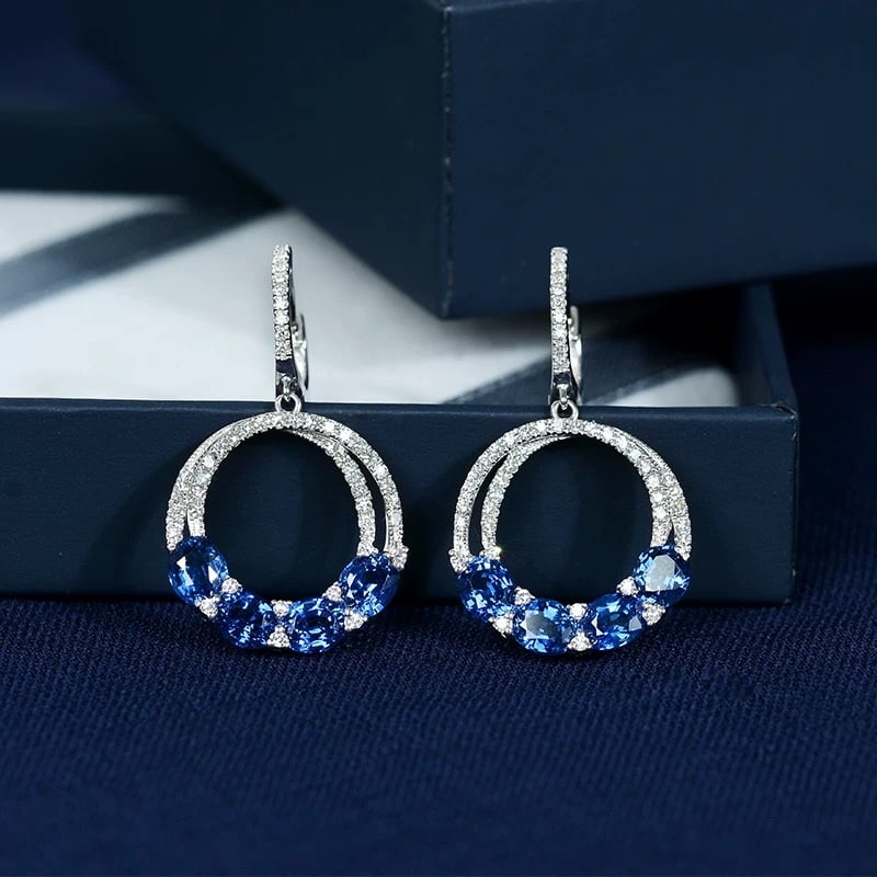 14k Gold 4.64 Ctw Natural Sapphire & Diamond Earrings (1 of 5)