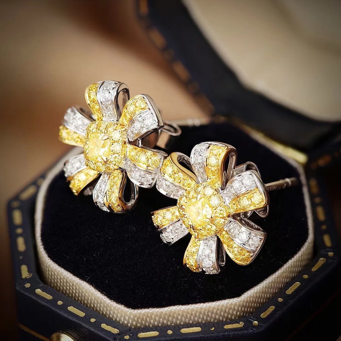 14k Gold 0.59 Ctw Natural Yellow Diamond & Diamond Earrings - 2