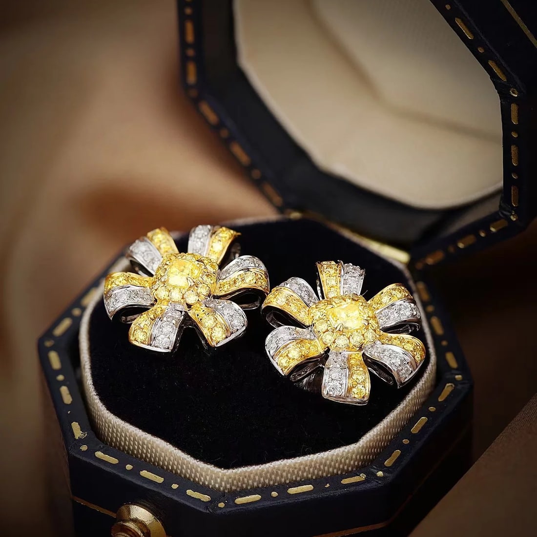 14k Gold 0.59 Ctw Natural Yellow Diamond & Diamond Earrings - 3