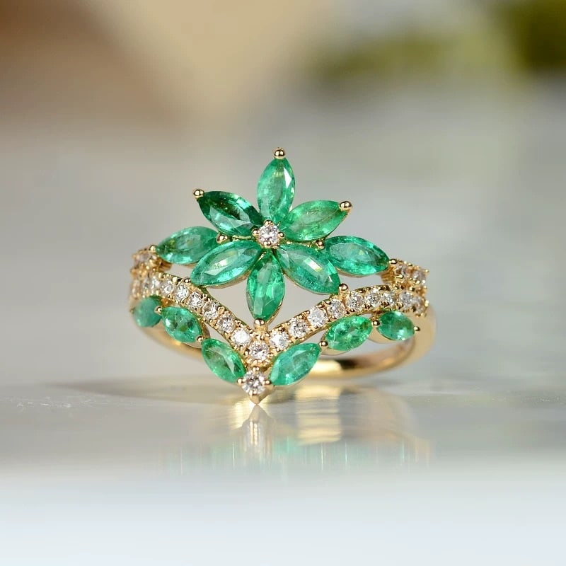 14k Gold 1.63 Ctw Natural Emerald & Diamond Ring (1 of 4)