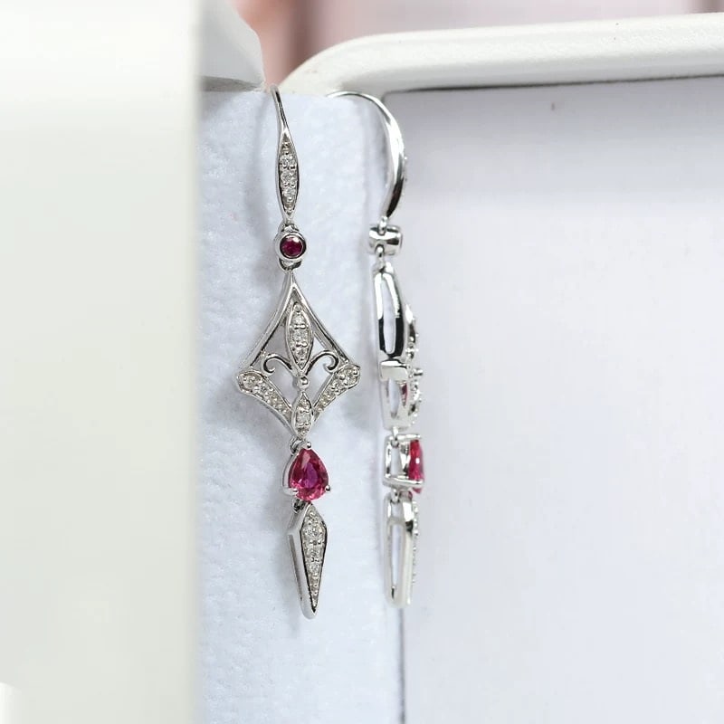 14k Gold 0.52 Ctw Natural Ruby & Diamond Earrings - 3