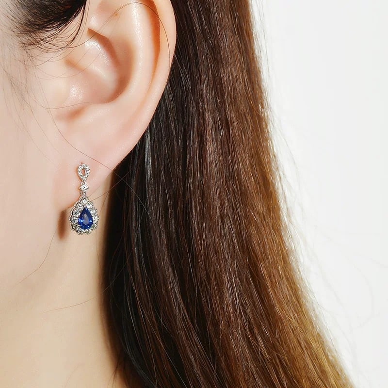 14k Gold 1.59 Ctw Natural Sapphire & Diamond Earrings - 4