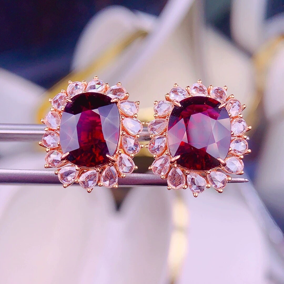 14k Gold 7.8 Ct Natural Tourmaline & Diamond Earrings (1 of 6)