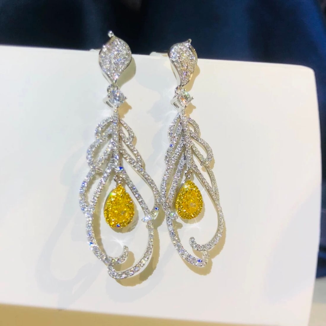 14k Gold 1.58 Ctw Natural Yellow Diamond & Diamond Earrings - 2
