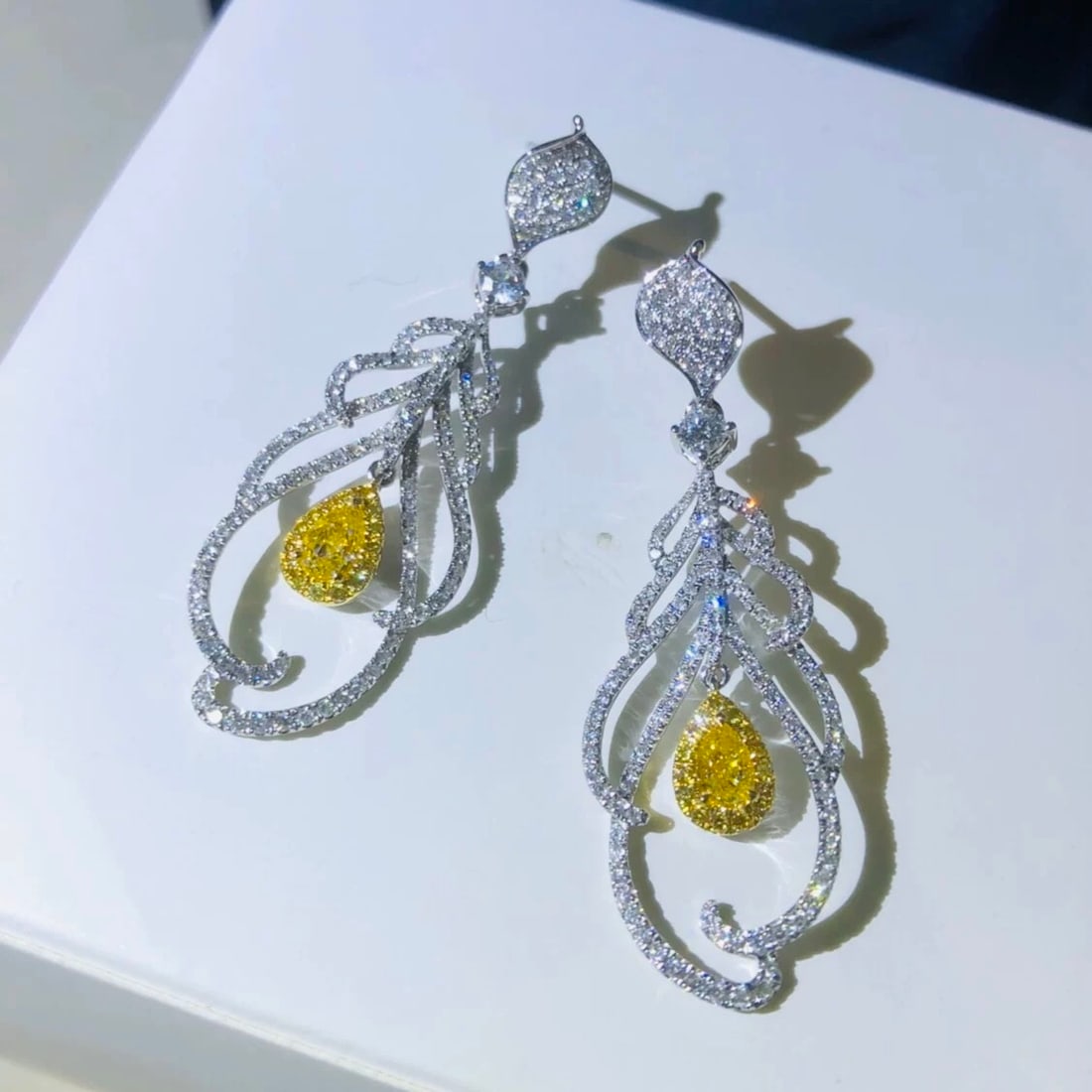 14k Gold 1.58 Ctw Natural Yellow Diamond & Diamond Earrings - 3