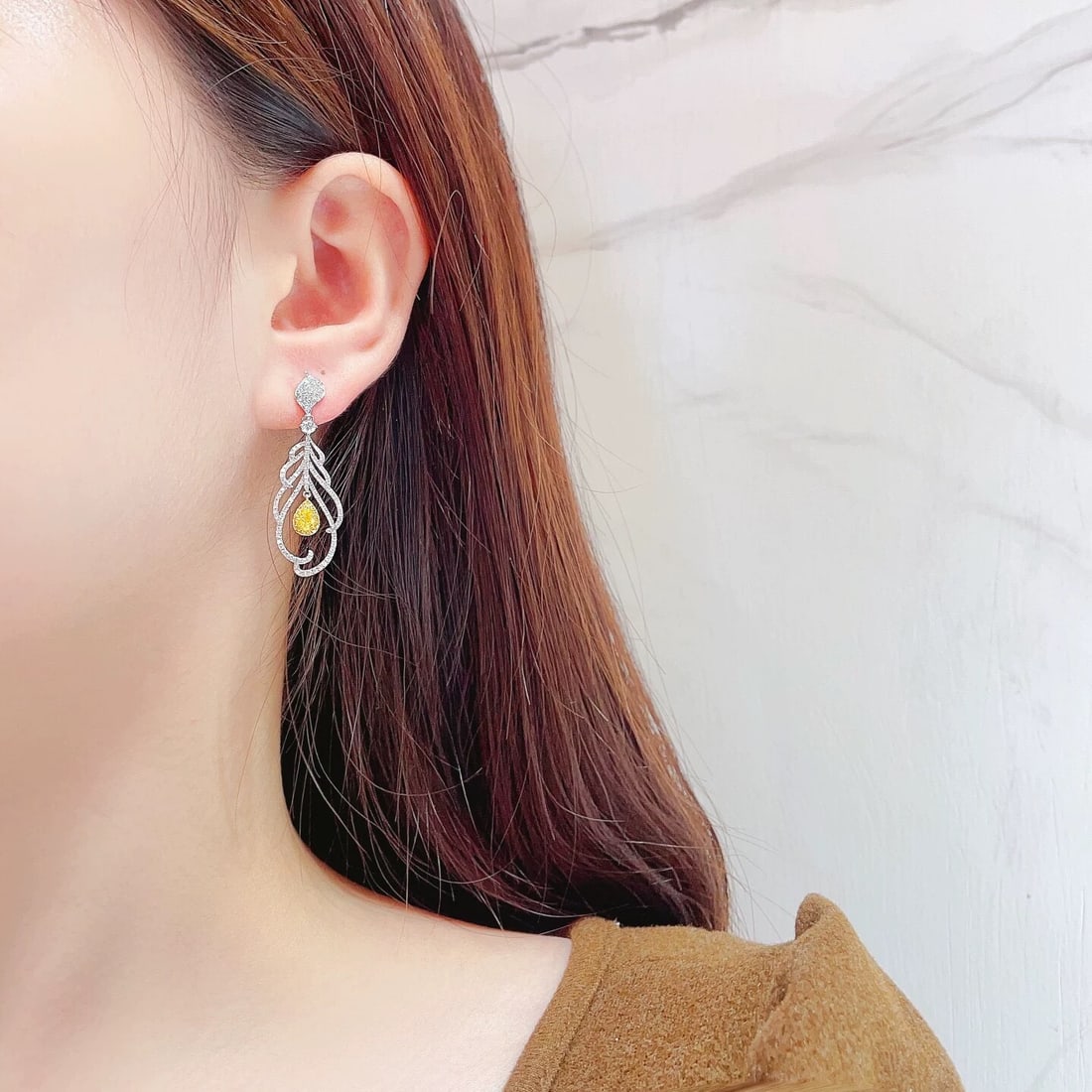 14k Gold 1.58 Ctw Natural Yellow Diamond & Diamond Earrings - 4