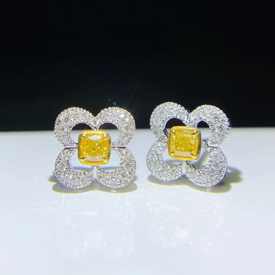 14k Gold 0.34 Ctw Natural Yellow Diamond & Diamond Earrings - 2