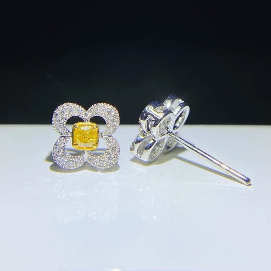 14k Gold 0.34 Ctw Natural Yellow Diamond & Diamond Earrings - 3