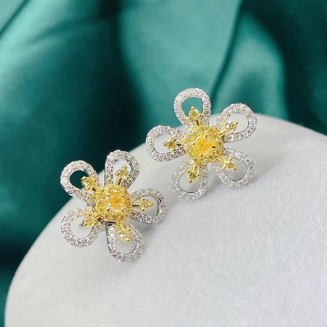14k Gold 0.80 Ctw Natural Yellow Diamond & Diamond Earrings - 2