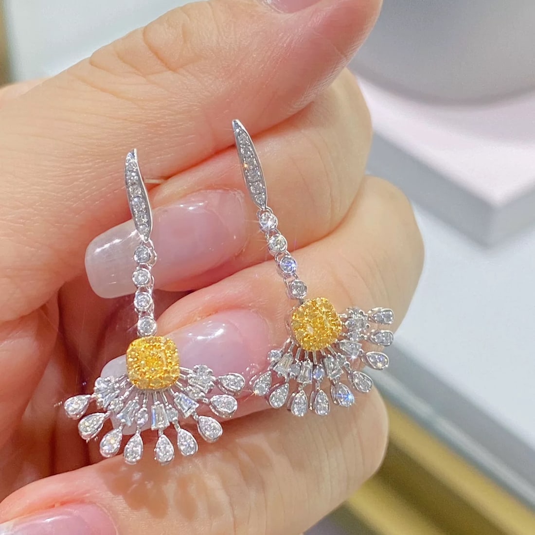 14k Gold 1.09 Ctw Natural Yellow Diamond & Diamond Earrings - 2