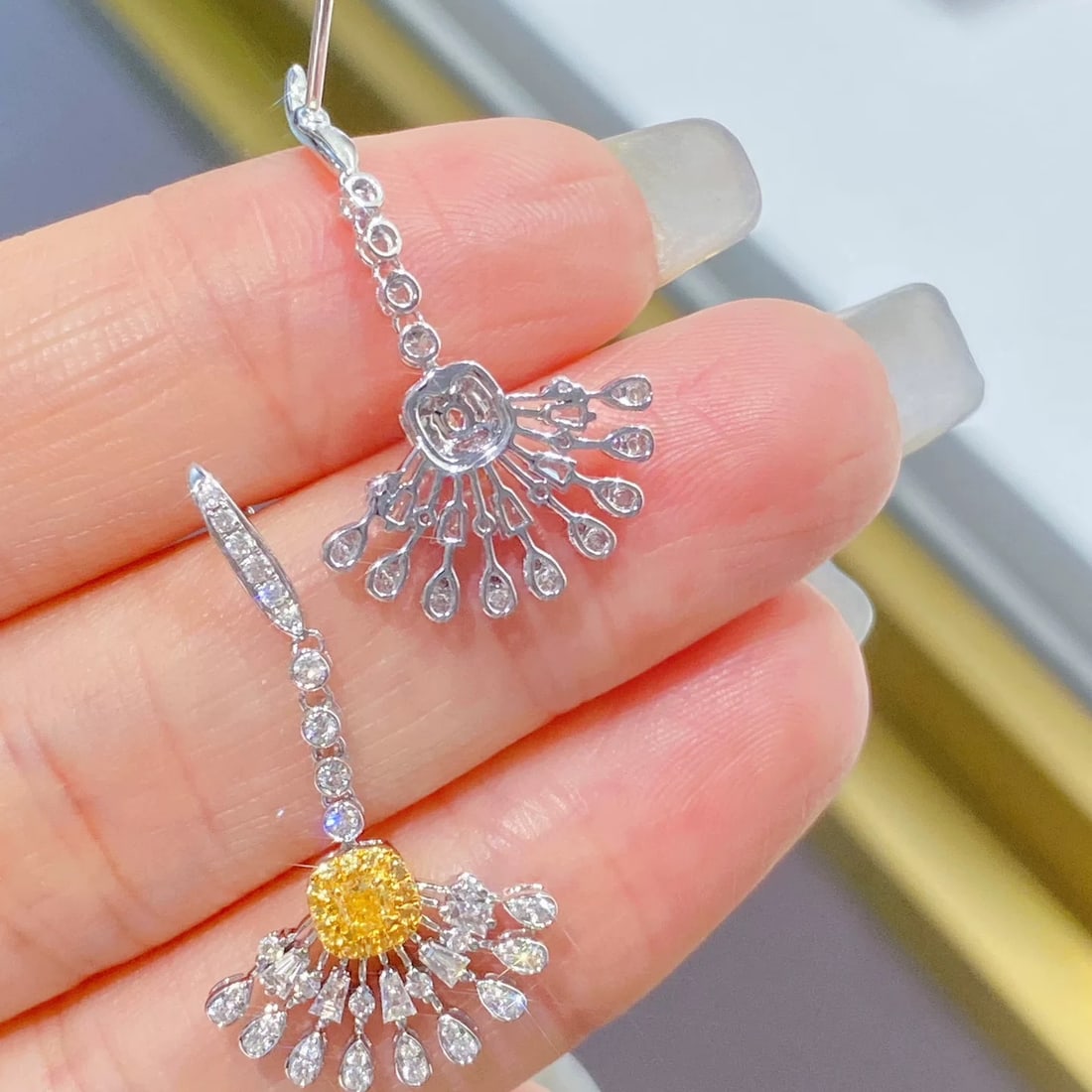 14k Gold 1.09 Ctw Natural Yellow Diamond & Diamond Earrings - 3