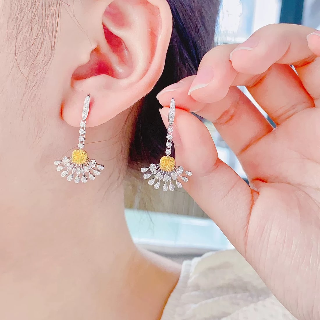 14k Gold 1.09 Ctw Natural Yellow Diamond & Diamond Earrings - 4