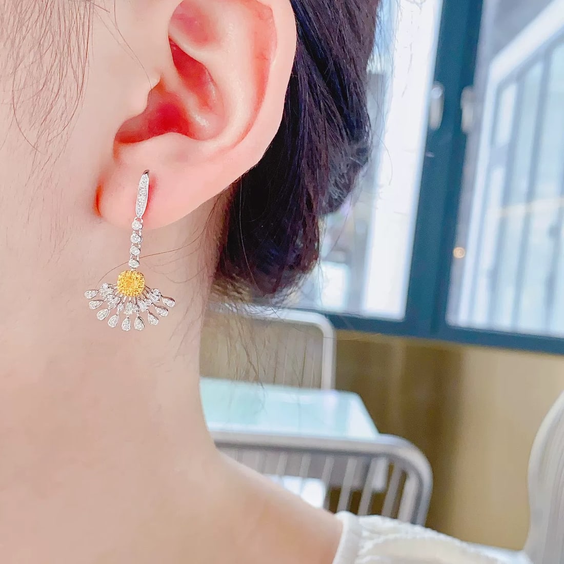 14k Gold 1.09 Ctw Natural Yellow Diamond & Diamond Earrings - 5