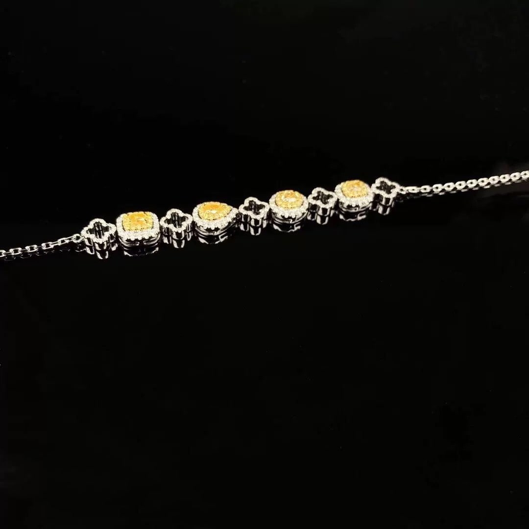 14k Gold 1.09 Ctw Natural Yellow Diamond & Diamond Bracelet - 2
