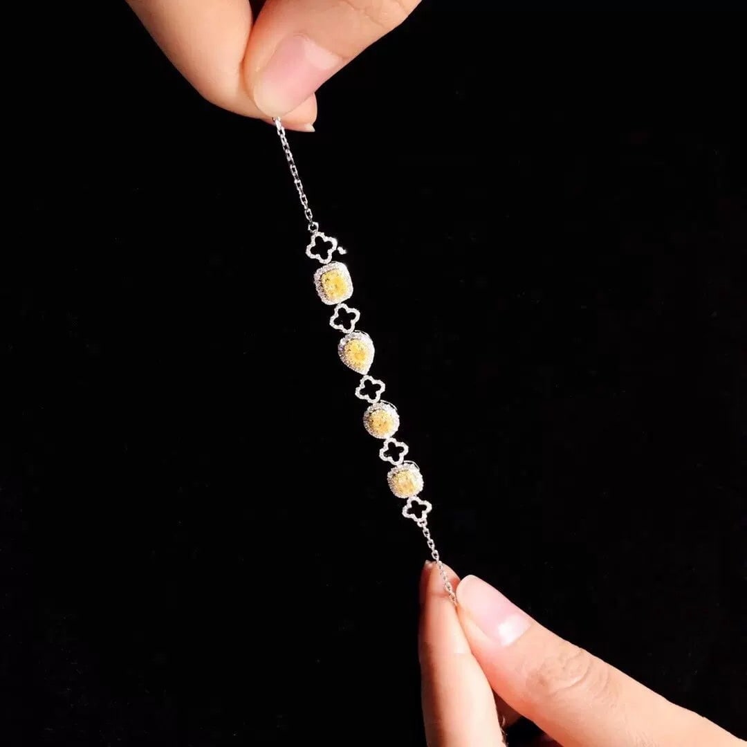14k Gold 1.09 Ctw Natural Yellow Diamond & Diamond Bracelet - 4