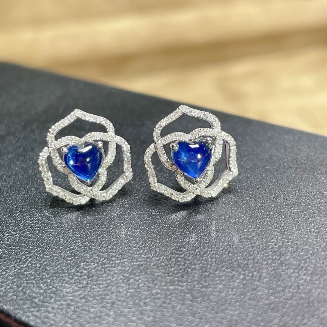 14k Gold 1.5 Ct Natural Sapphire & Diamond Earrings - 2