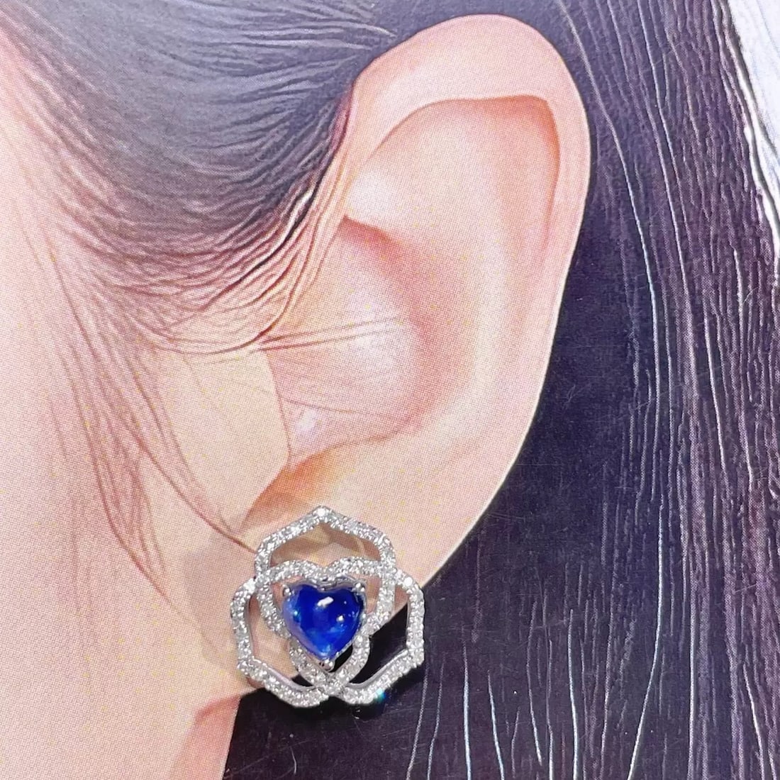 14k Gold 1.5 Ct Natural Sapphire & Diamond Earrings - 4