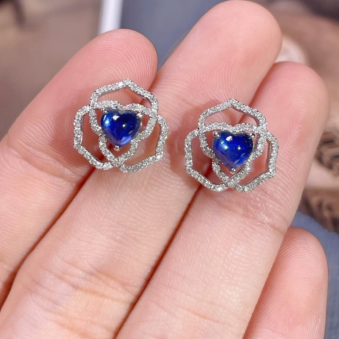 14k Gold 1.5 Ct Natural Sapphire & Diamond Earrings - 5