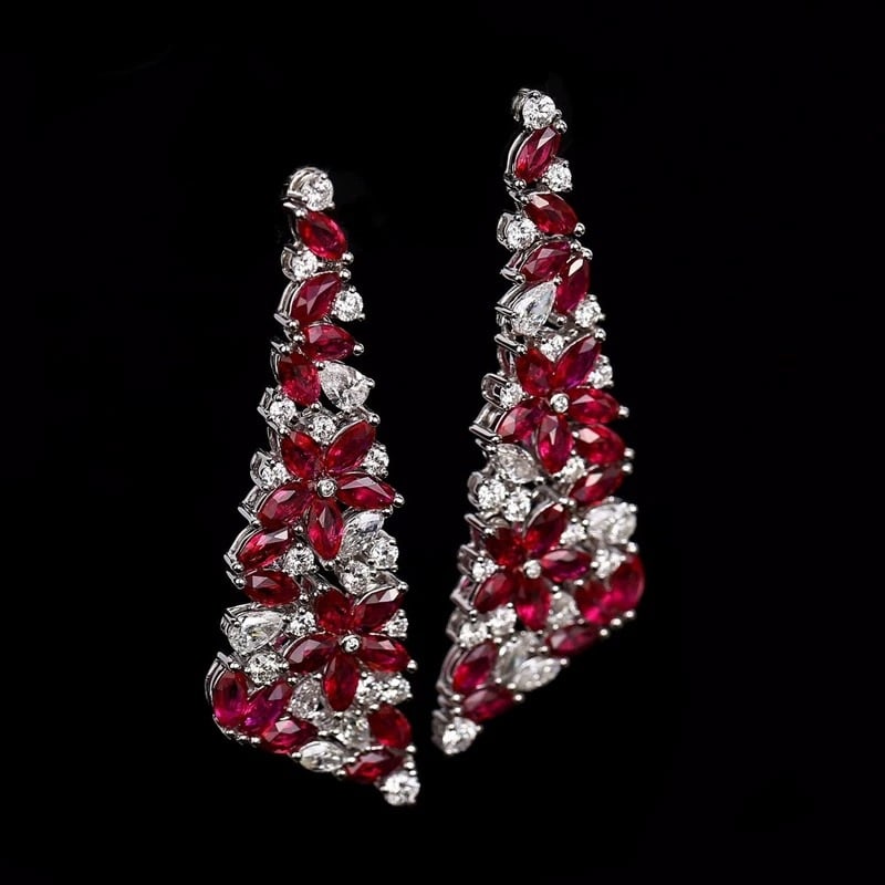 14k Gold 9.13 Ctw Natural Ruby & Diamond Earrings - 2
