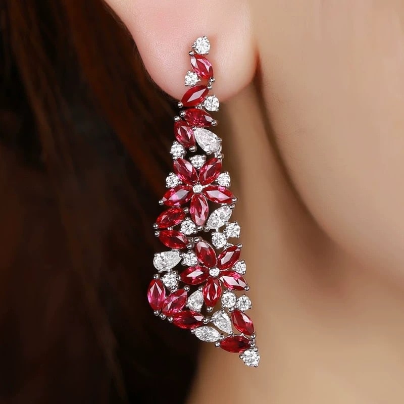 14k Gold 9.13 Ctw Natural Ruby & Diamond Earrings - 3