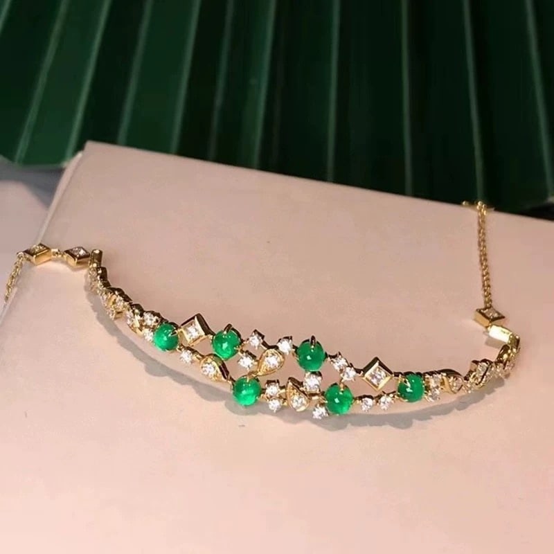 14k Gold 1.89 Ctw Natural Emerald & Diamond Bracelet - 2