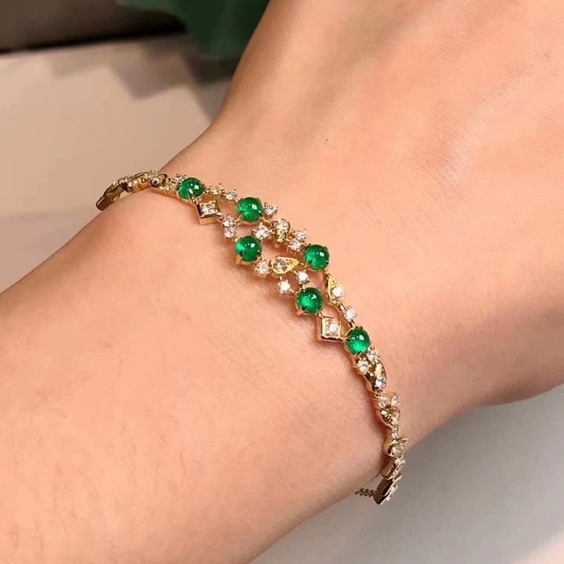 14k Gold 1.89 Ctw Natural Emerald & Diamond Bracelet - 3