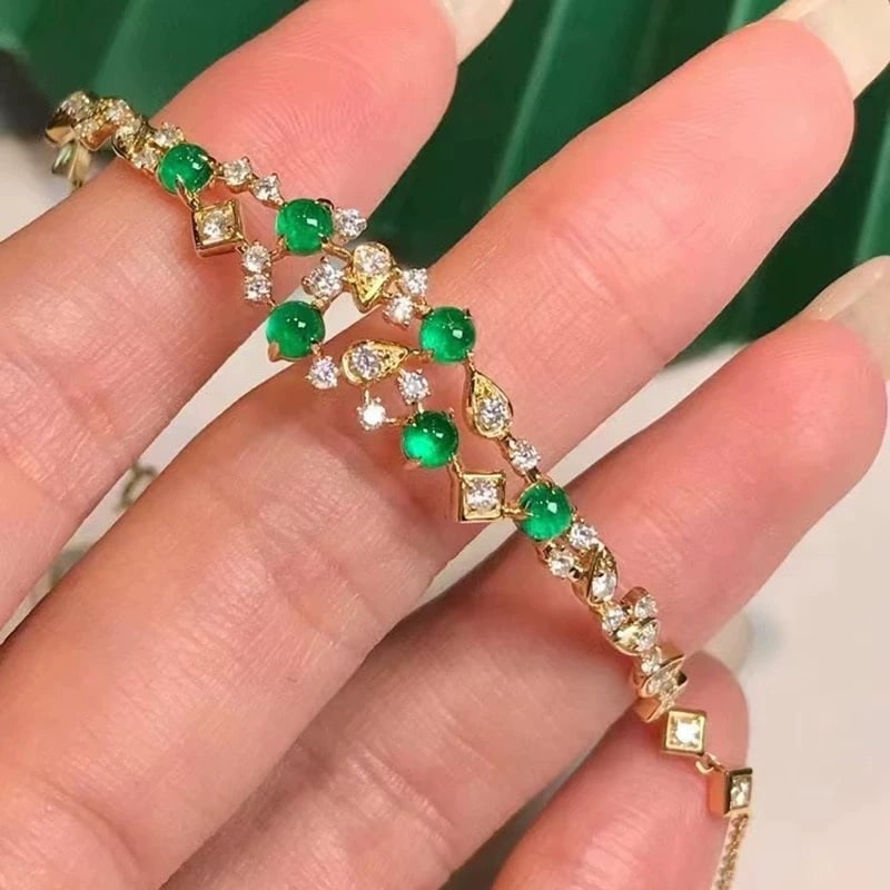 14k Gold 1.89 Ctw Natural Emerald & Diamond Bracelet - 4