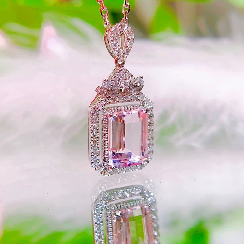 14k Gold 1.73 Ctw Natural Morganite & Diamond Pendant( Without Chain ): Ref:231007139 // gold content:14k gold // main gemstone:morganite // shape:emerald // carat weight:1. 5ct // color:pink // treatment:natural // // adjacent gemstone 2 : diamond // shape:round //