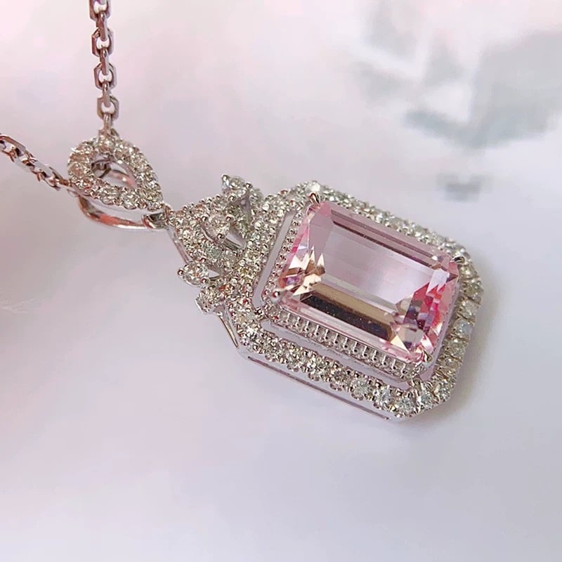 14k Gold 1.73 Ctw Natural Morganite & Diamond Pendant( Without Chain ) - 3