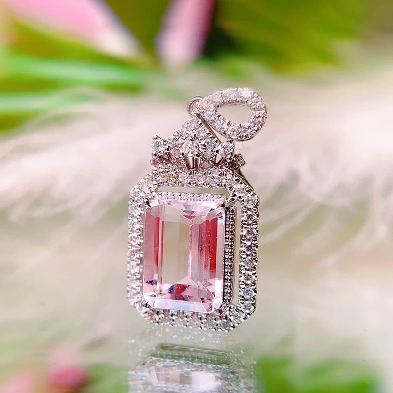 14k Gold 1.73 Ctw Natural Morganite & Diamond Pendant( Without Chain ) - 5