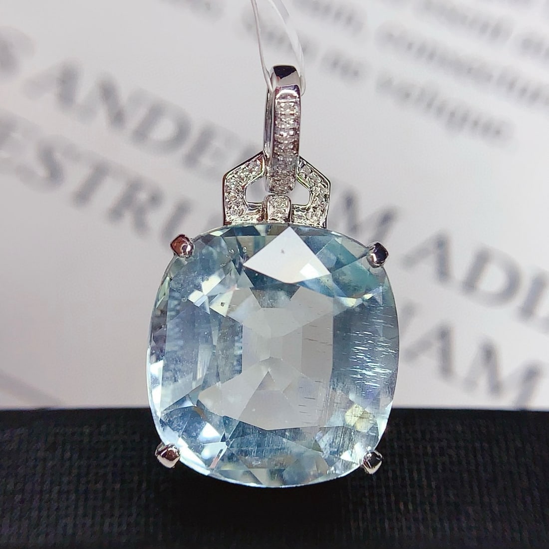 14k Gold 14.6 Ct Natural Aquamarine & Diamond Pendant( Without Chain ) - 2