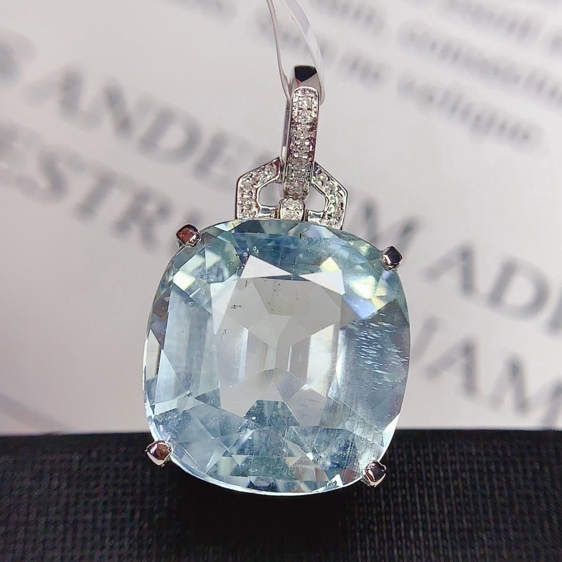 14k Gold 14.6 Ct Natural Aquamarine & Diamond Pendant( Without Chain ) - 4