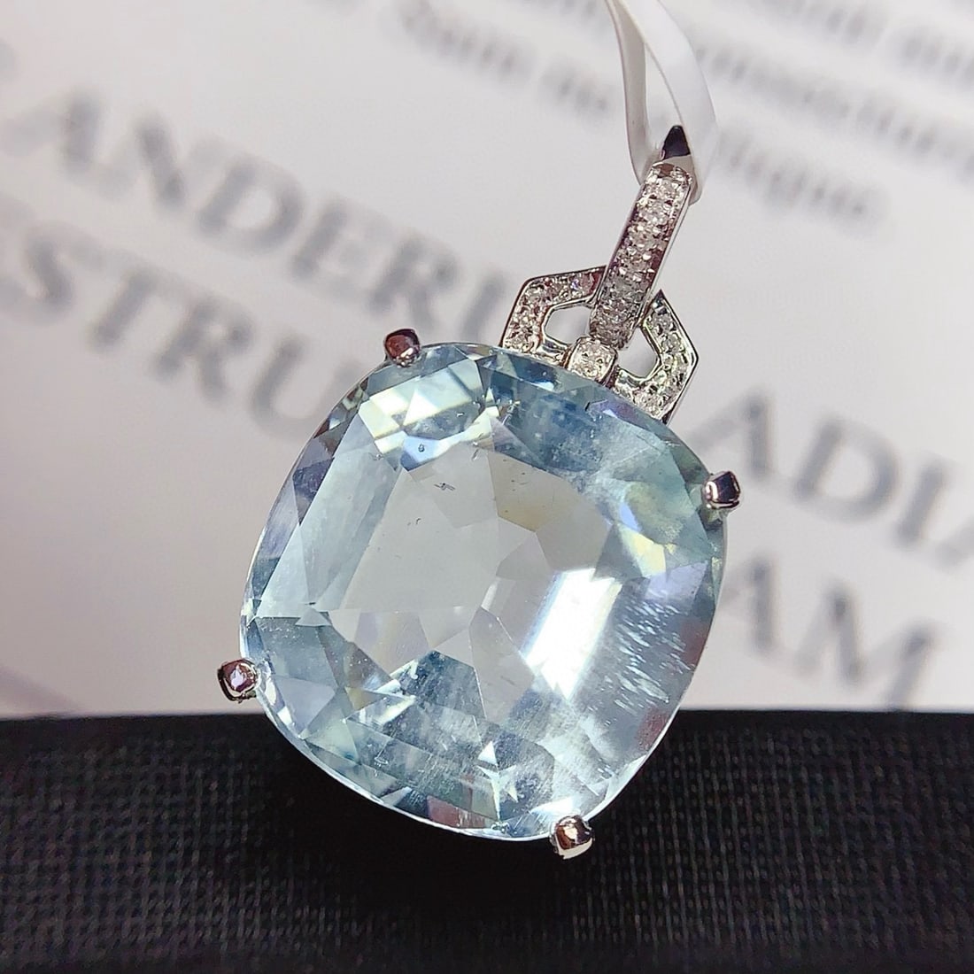 14k Gold 14.6 Ct Natural Aquamarine & Diamond Pendant( Without Chain ) - 5