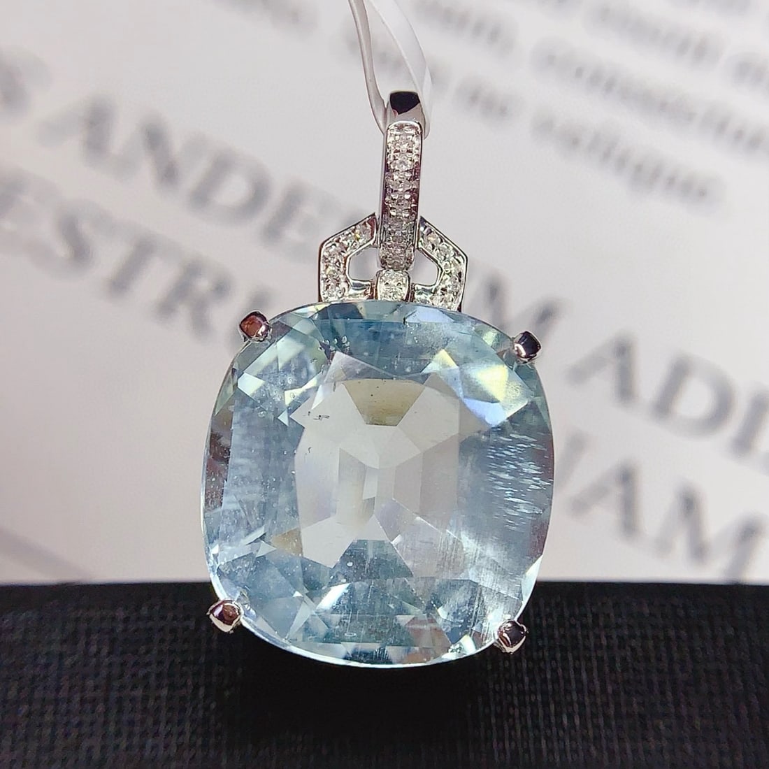 14k Gold 14.6 Ct Natural Aquamarine & Diamond Pendant( Without Chain ) - 6