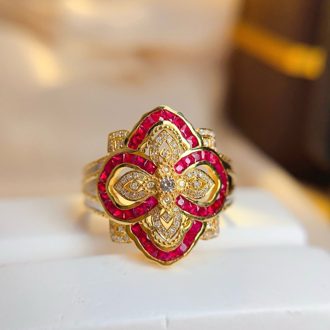 14k Gold 1.4 Ct Natural Ruby & Diamond & Sapphire Ring (1 of 7)