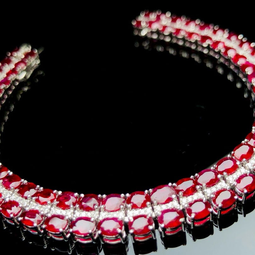 14k Gold 18.46 Ctw Natural Ruby & Diamond Bracelet - 4